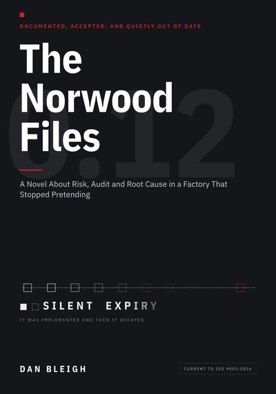 Cover of The Norwood Files: the title in white on near-black, above the words SILENT EXPIRY and the line “it was implemented and then it decayed”, with a row of small squares fading from solid to dashed.